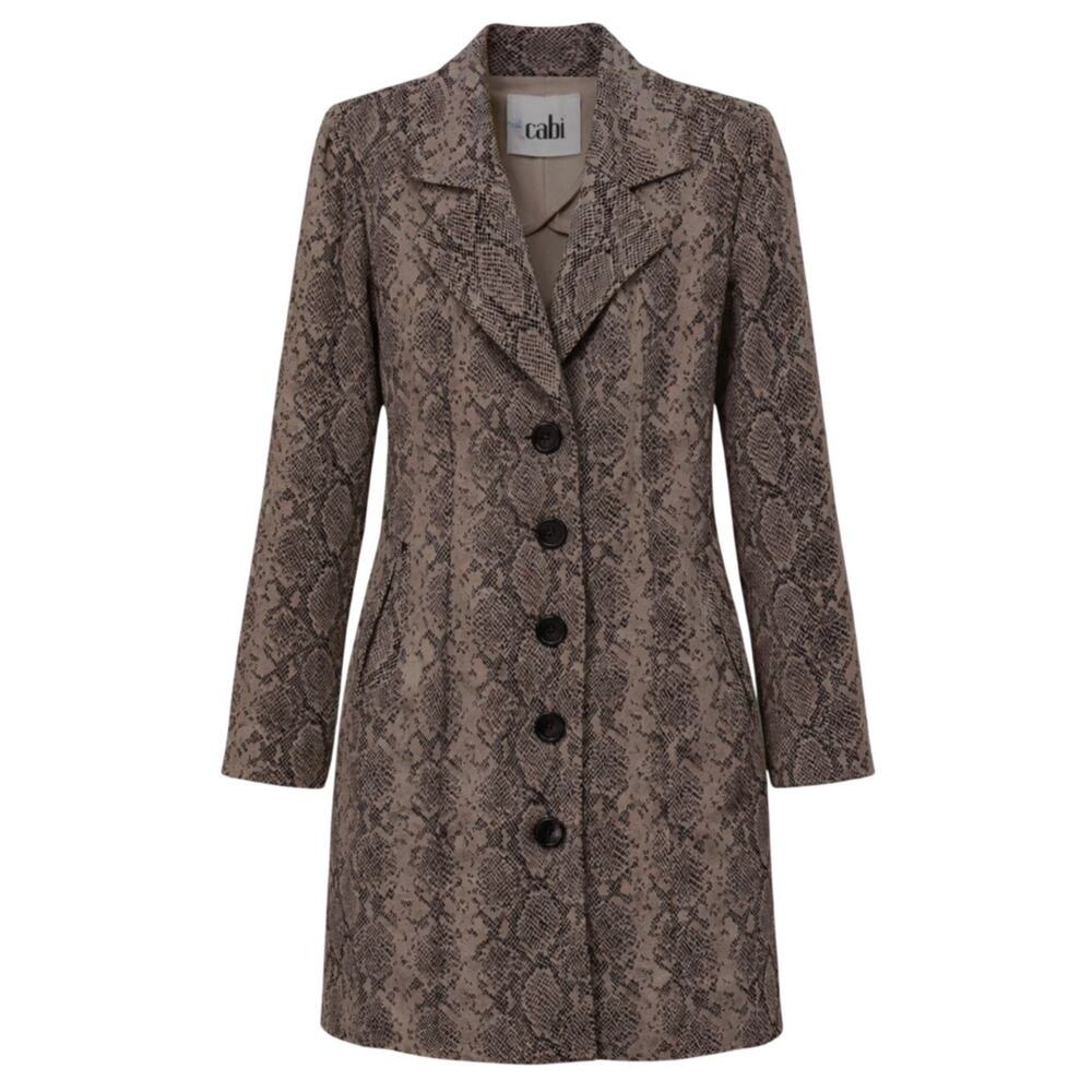 Cabi Snakeskin Print Coat Jacket Button Front Animal Print Trench - XS